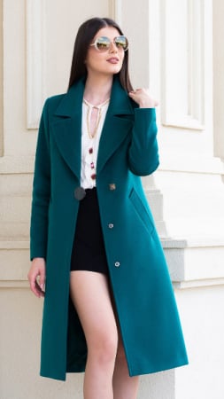 Femei - Palton de lână, fără blană naturală Sentierri 835 verde-smarald