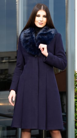 Femei - Palton de lână si blană vegană Sentierri 804 bleumarin