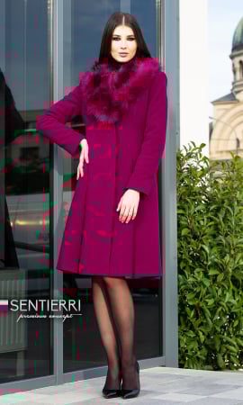 Palton de lână si blană vegană Sentierri 804 fucsia [2]