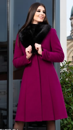 Imbracaminte - Palton de lână si blană vegană Sentierri 804 fucsia