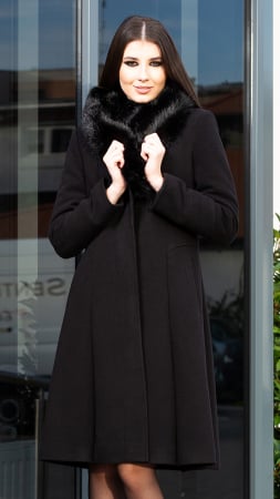 Femei - Palton de lână si blană vegană Sentierri 804 negru