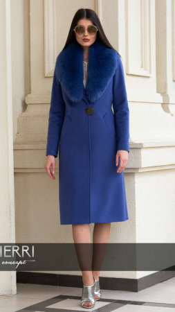 Palton de lână si blană vegană Sentierri 835 albastru-sky [1]