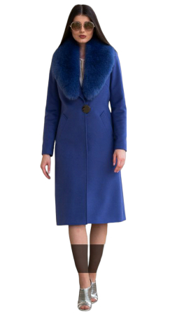 Palton de lână si blană vegană Sentierri 835 albastru-sky [4]