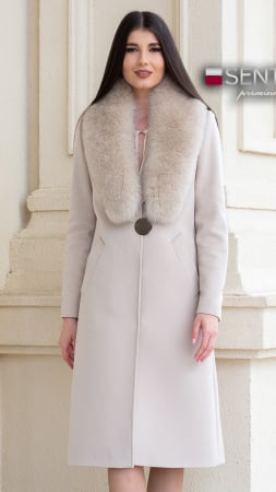 Femei - Palton de lână si blană vegană Sentierri 835 bej