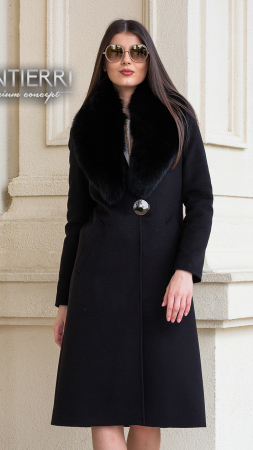 Paltoane de dama - Palton de lână si blană vegană Sentierri 835 negru