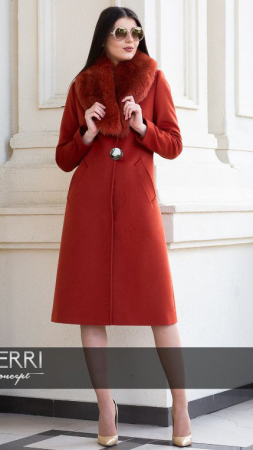 Palton de lână si blană vegană Sentierri 835 teracota [1]