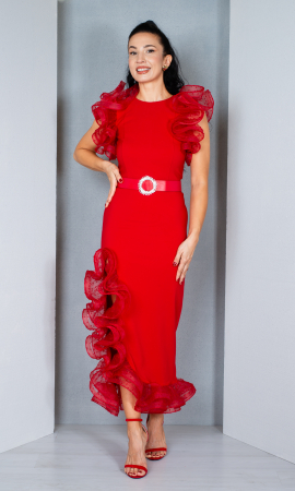 Rochii midi - Rochie Alma midi rosie