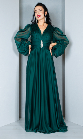 Rochii fabricate in Romania - Rochie Cassie lunga verde