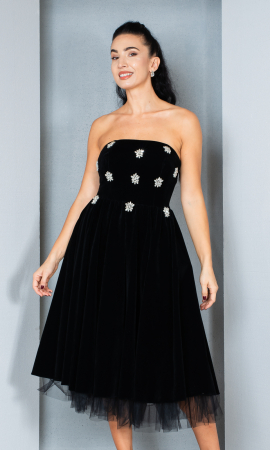 Rochii de banchet - Rochie de catifea Emmalyn midi neagra