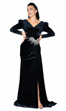 Rochie de catifea Elliott lunga neagra [5]