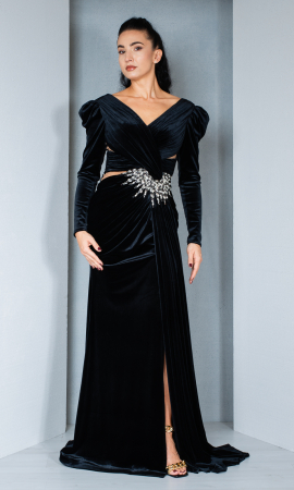 Rochie de catifea Elliott lunga neagra [2]