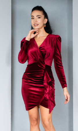 Rochii de banchet - Rochie de catifea Estella scurta bordo