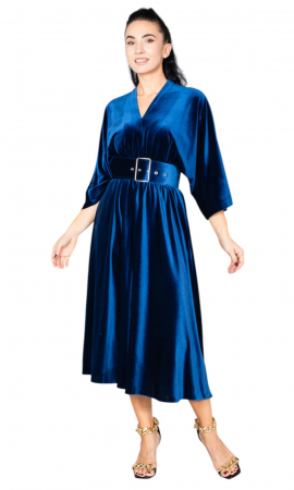 Rochie de catifea Fernanda midi bleumarin [5]