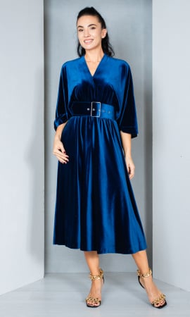 Rochii de banchet - Rochie de catifea Fernanda midi bleumarin