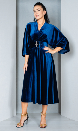 Rochie de catifea Fernanda midi bleumarin [3]