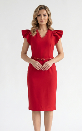 Rochii marimi mari - Rochie din batist cu trandafiri Heidy midi rosie