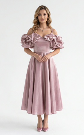 Rochii marimi mari - Rochie din organza Harlem midi pudra