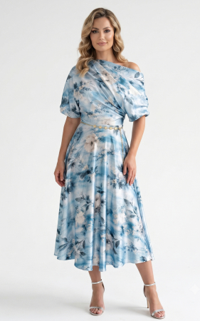 Rochii marimi mari - Rochie din satin Halo midi bleu