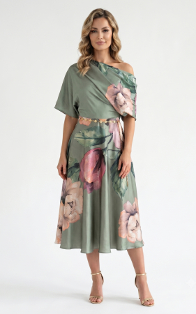 Rochii marimi mari - Rochie din satin Halo midi vernil