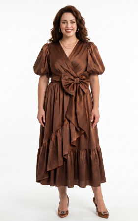 Rochii marimi mari - Rochie din tafta subtire Holland midi maro