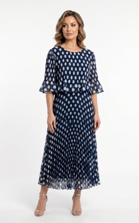 Rochii marimi mari - Rochie din voal elastic Ginny midi bleumarin