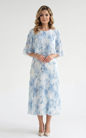 Rochii de toamna - Rochie din voal vaporos cu elastic in talie Ginny midi albastru-pastel