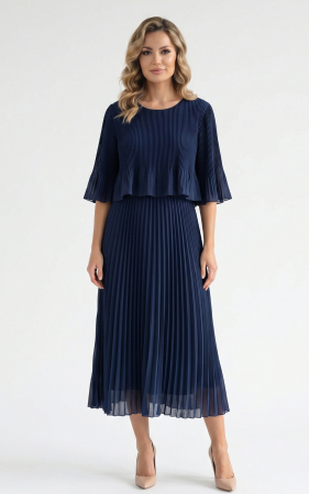 Rochii de toamna - Rochie din voal vaporos cu elastic in talie Ginny midi bleumarin-uni