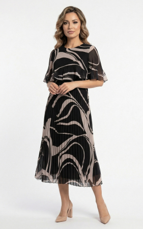 Rochii marimi mari - Rochie din voal vaporos cu elastic in talie Ginny midi neagra