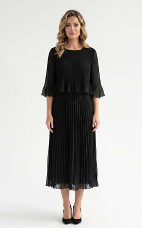 Rochii de toamna - Rochie din voal vaporos cu elastic in talie Ginny midi negru-uni
