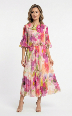 Rochii de toamna - Rochie din voal vaporos cu elastic in talie Ginny midi roz