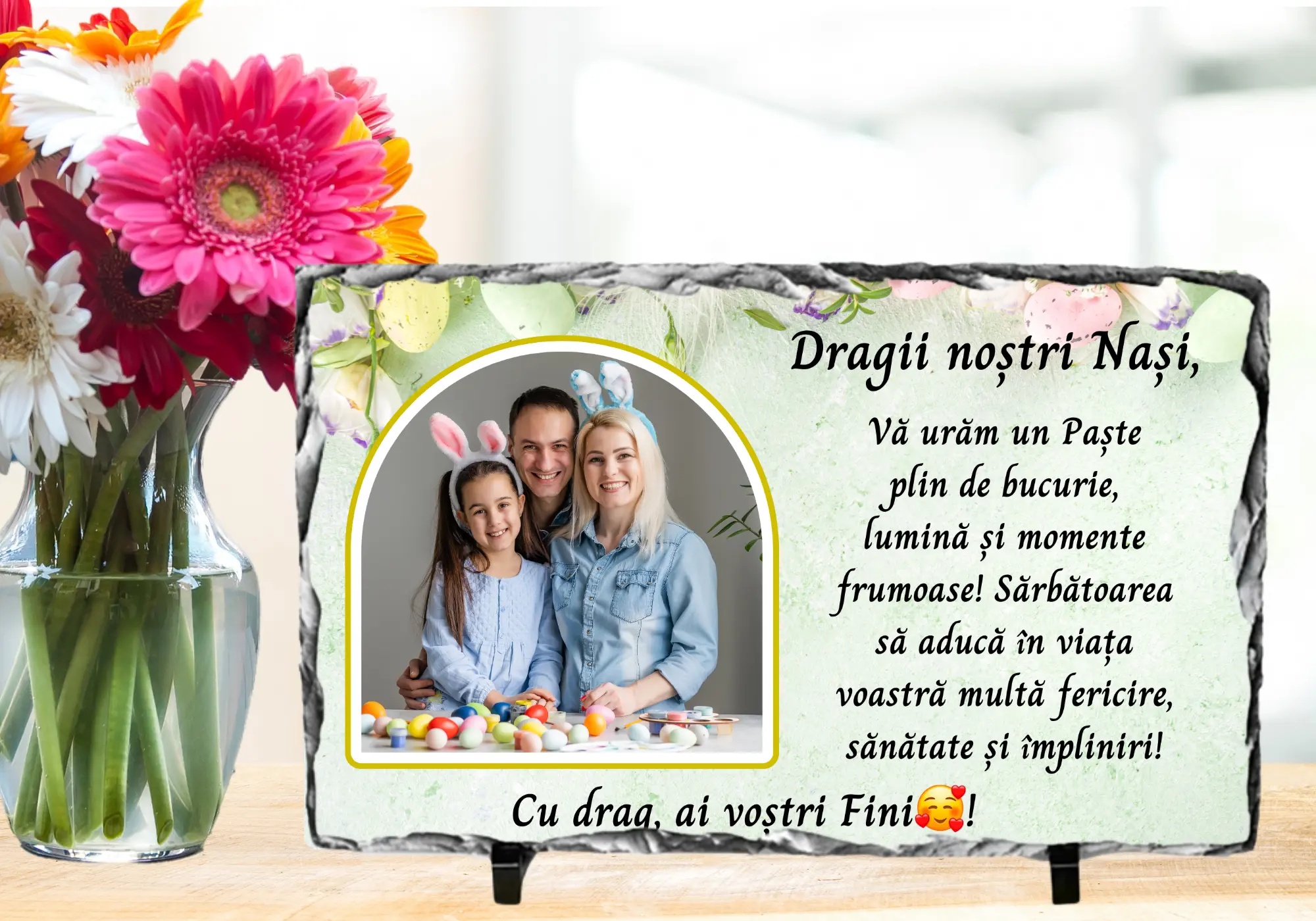 Placă Ardezie - Placă Ardezie Personalizată cu Poză și Mesaj de Paște pentru Nași-Cooloryx
