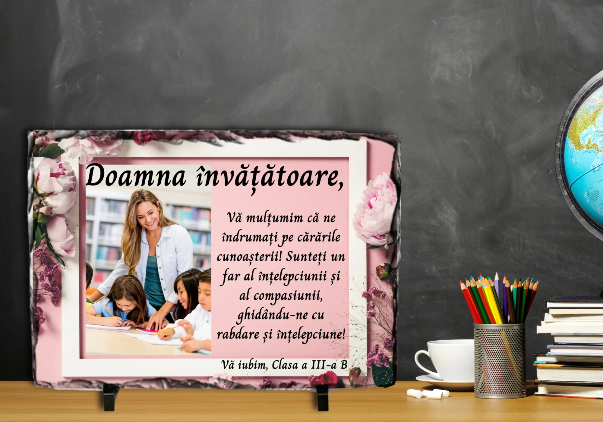 Placă Ardezie - Placă Ardezie Poză și Mesaj pentru Doamna Învățător-Cooloryx