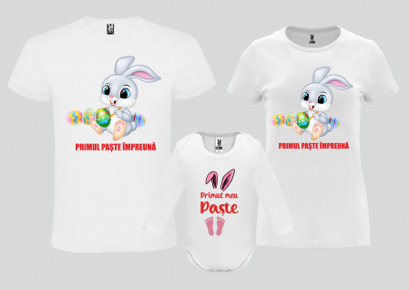 Cadouri Paște - Set Tricouri și Body Bebeluș - Primul Paște în 3-Cooloryx