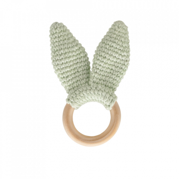 Jucarie dentitie din bumbac cu inel din lemn BabyJem Amigurumi (Culoare: Verde) [4]