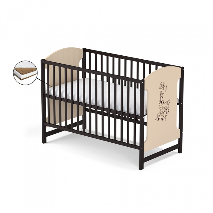 Patut fara sertar VESSANTI MILO GIRAFA - Crem cu wenge + Saltea Cocos 10 cm [1]