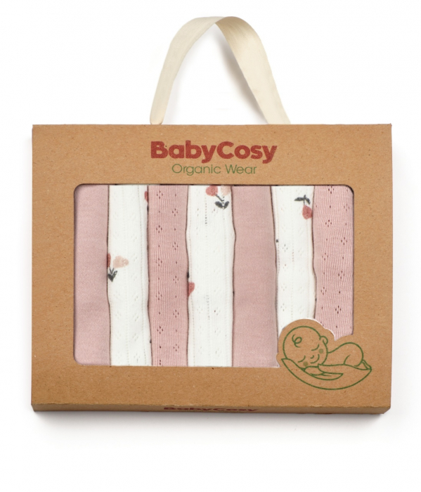 Set de 7 batistute din bumbac pentru bebelusi, BabyCosy, 25cmX25cm, roz [3]