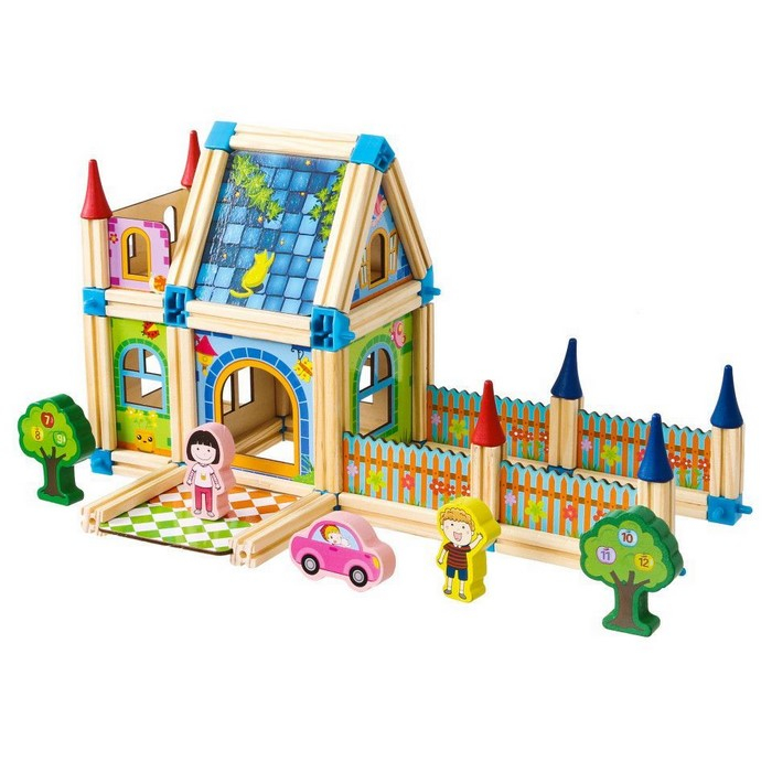 Set de constructii casa 6 in 1 din blocuri din lemn Ecotoys MA429 [4]