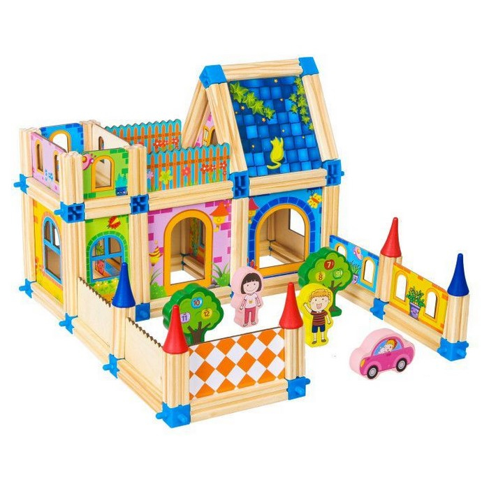 Set de constructii casa 6 in 1 din blocuri din lemn Ecotoys MA429 [7]