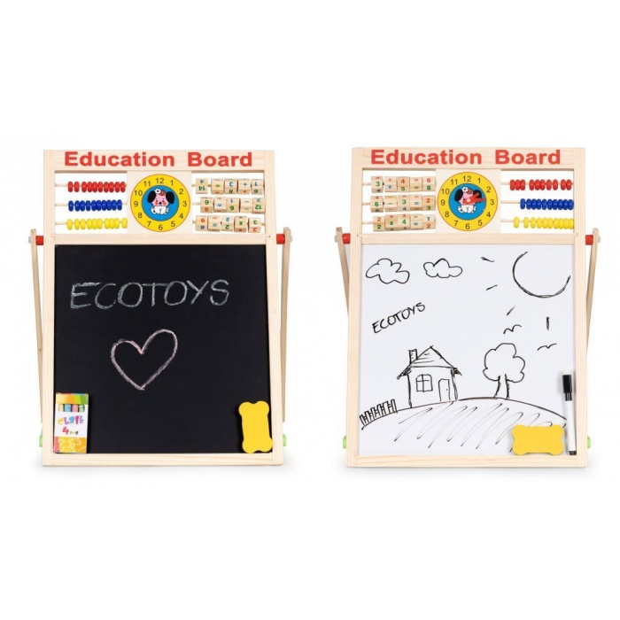 Tabla educationala din lemn cu doua fete si accesorii Ecotoys MB552 [5]