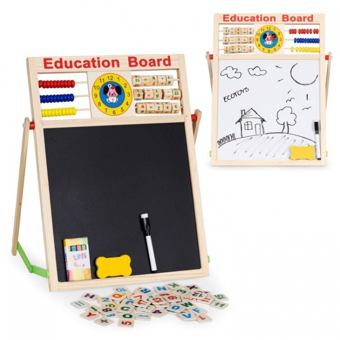 Tabla educationala din lemn cu doua fete si accesorii Ecotoys MB552 [3]