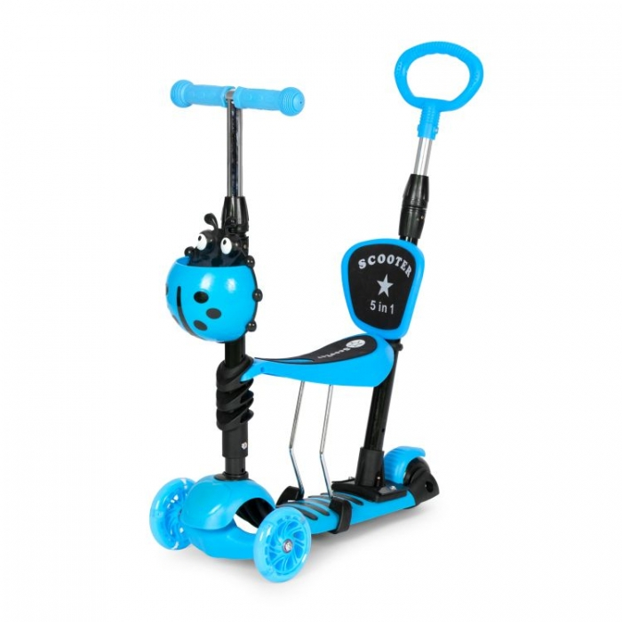 Trotineta 5 in 1 cu sezut si 3 roti cu LED Ecotoys YM-SW-6 - Albastru [1]
