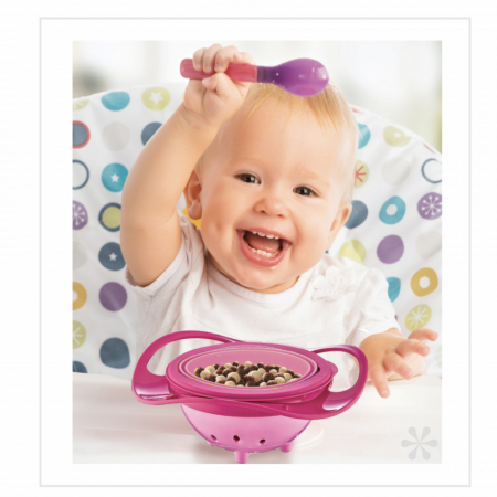 Bol multifunctional cu capac si rotire 360 grade BabyJem Amazing Bowl (Culoare: Roz) [9]