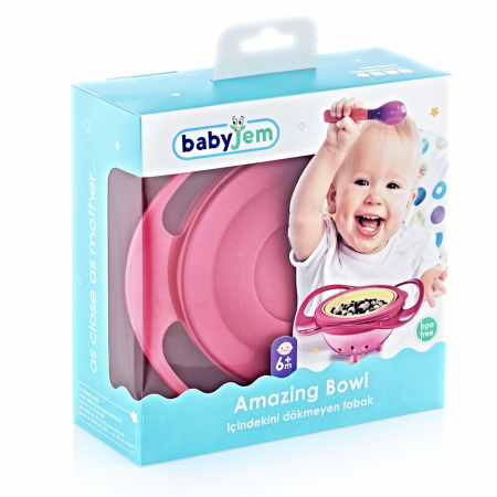 Bol multifunctional cu capac si rotire 360 grade BabyJem Amazing Bowl (Culoare: Roz) [1]