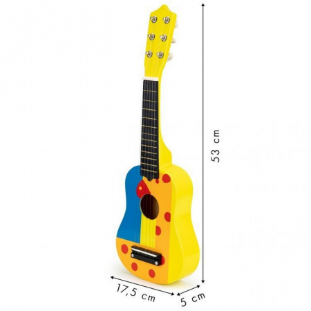 Chitara din lemn pentru copii cu corzi metalice Ecotoys F018YELLOW [4]