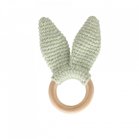Jucarie dentitie din bumbac cu inel din lemn BabyJem Amigurumi (Culoare: Verde) [3]