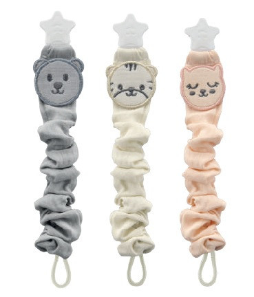 Suzete, biberoane si accesorii - Lant pentru suzeta din muselina cu steluta BabyJem (Culoare: Ecru)
