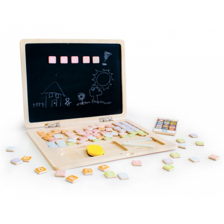 Laptop educational din lemn cu magnet si taste din lemn Ecotoys G068 - Alb [4]