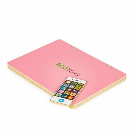 Laptop educational din lemn cu magnet si taste din lemn Ecotoys G068 - Roz [2]
