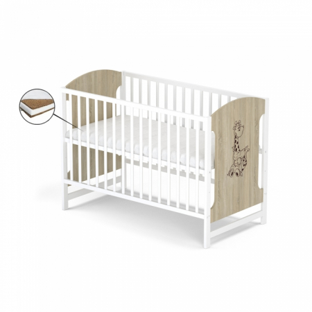 Patuturi - Patut fara sertar VESSANTI MILO GIRAFA - Stejar cu alb + Saltea Cocos 10 cm