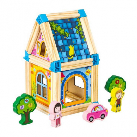 Set de constructii casa 6 in 1 din blocuri din lemn Ecotoys MA429 [5]